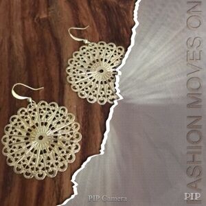 Laser Lace Gold Tone Earrings